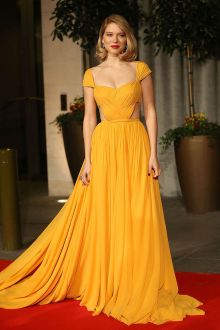 lea seydoux bright yellow celebrity prom dress bafta awards