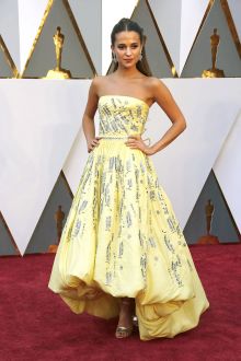 alicia vikander beaded bubble yellow prom dress oscars 2016 red carpet