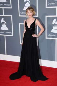 taylor swift black chiffon plunging a line celebrity evening dress grammys 2009