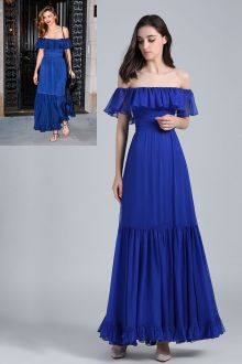 miranda kerr royal blue ruffled casual maxi prom dress