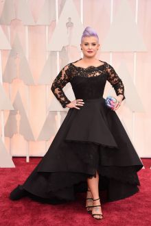 kelly osbourne vintage black lace and satin high low prom dress oscars 2015