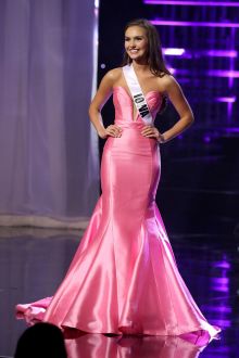 hannah brockhaus pink satin strapless trumept pageant dress miss teen usa 2016