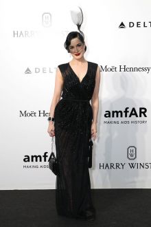 dita von teese chic beaded black sleeveless sheer long evening dress amfar 2016