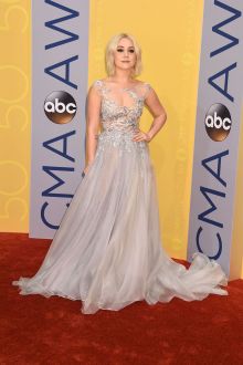 raelynn sheer embroidered cyan organza red carpet prom dress cma 2016