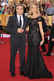 stacy keibler dress sag awards black floral lace trumpet celebrity evening gown